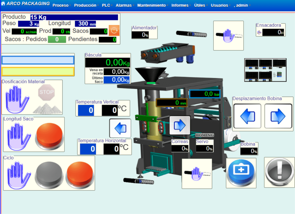 SCADA personalizado para el control y visualización de la ensacadora.